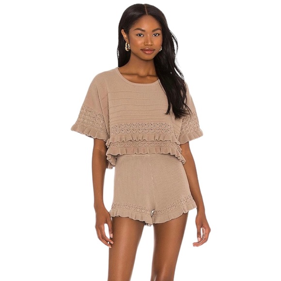 House of Harlow 1960 Pants - House of Harlow X Sofia Richie Collection Knit Shorts in Taupe